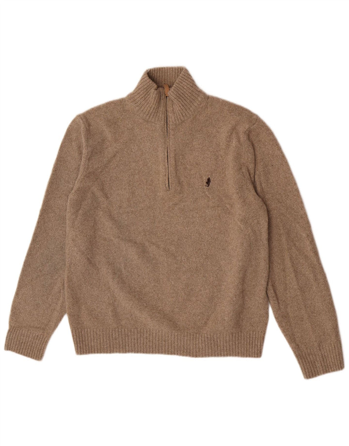 Marlboro Classics Herre Zip Neck Jumper Sweater Stor Beige Uld