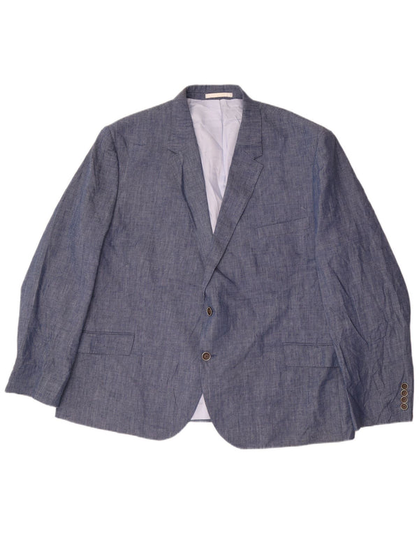 Marks & Spencer Herre 2 Button Blazer Jacket UK 54 7XL Blue Linen Classic