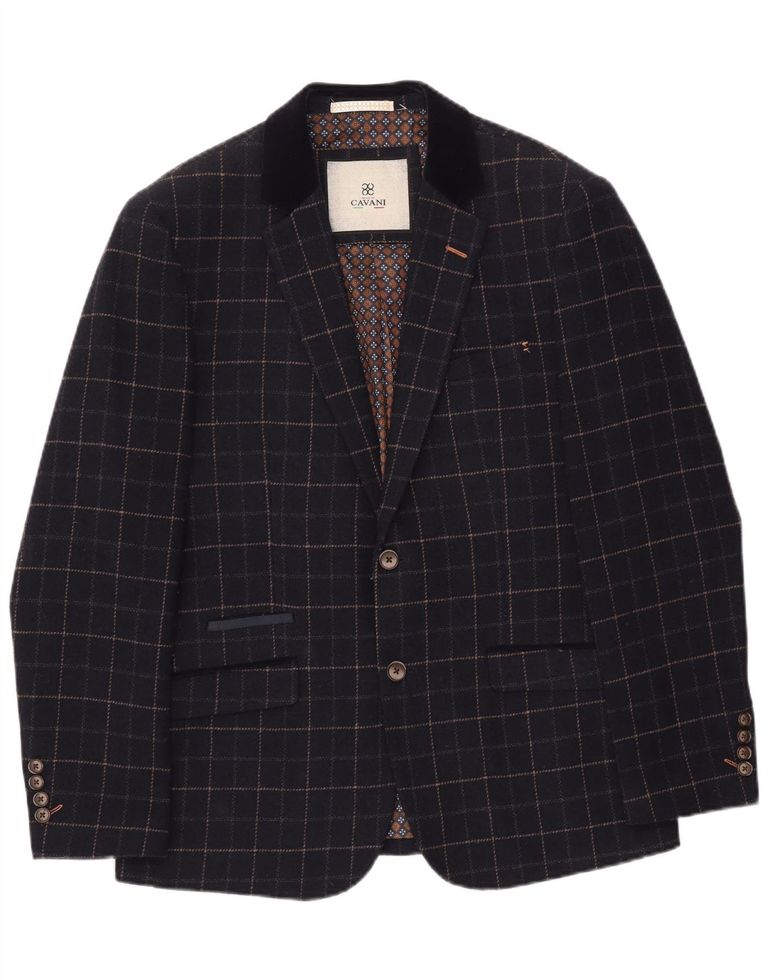 Cavani Herre 2-knap 2-delt jakkesæt UK 40 Large W38 L32 Navy Blue Check