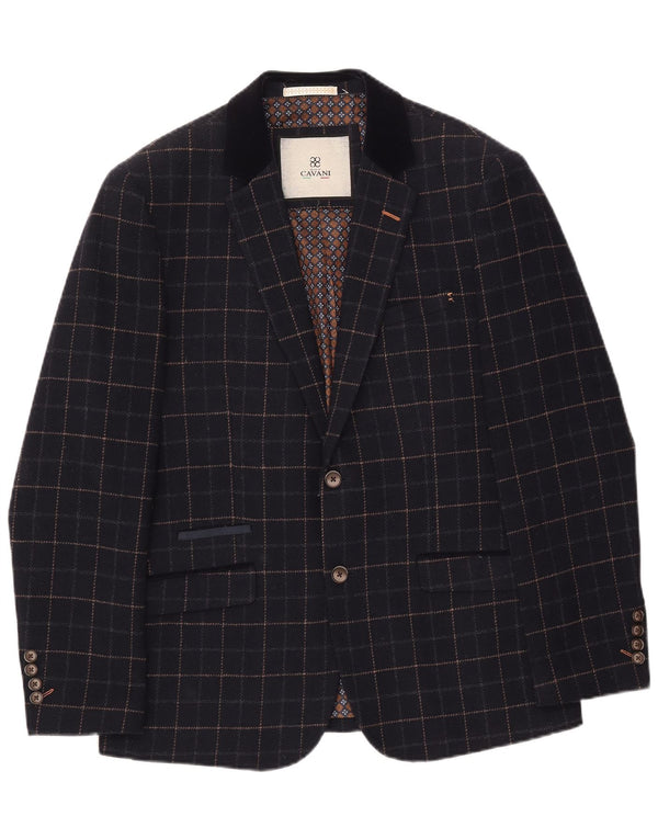 Cavani Herre 2-knap 2-delt jakkesæt UK 40 Large W38 L32 Navy Blue Check