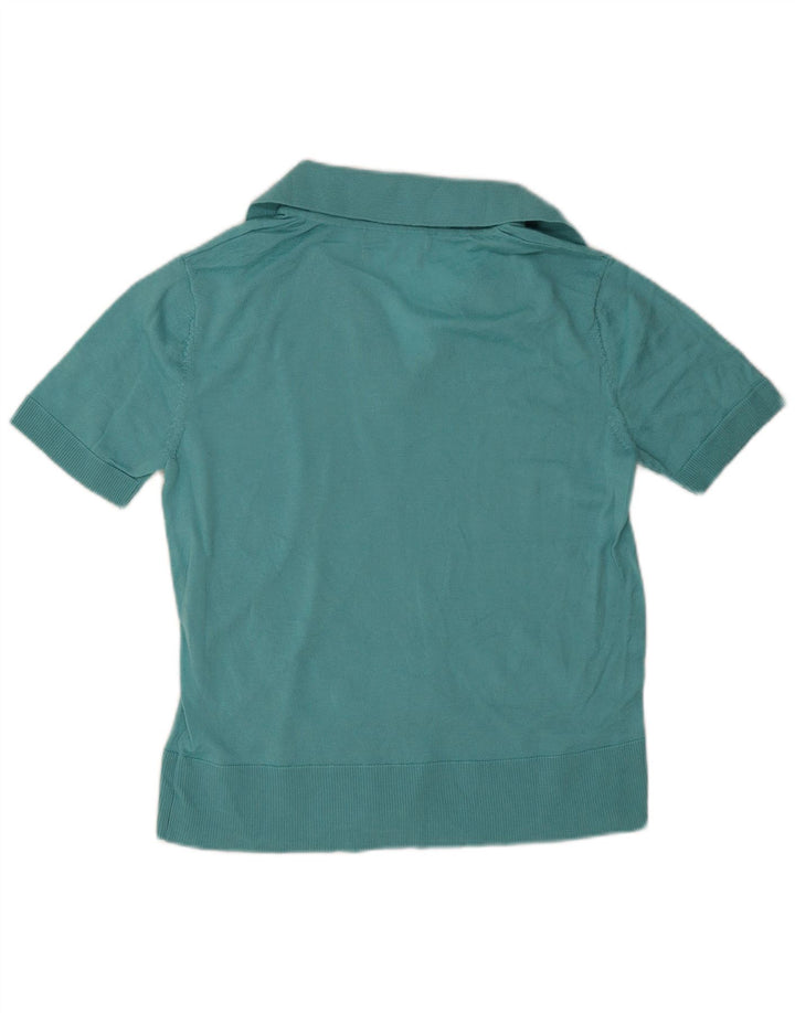 Marks & Spencer Dame Polo Shirt UK 12 Medium Blue Merino Wool