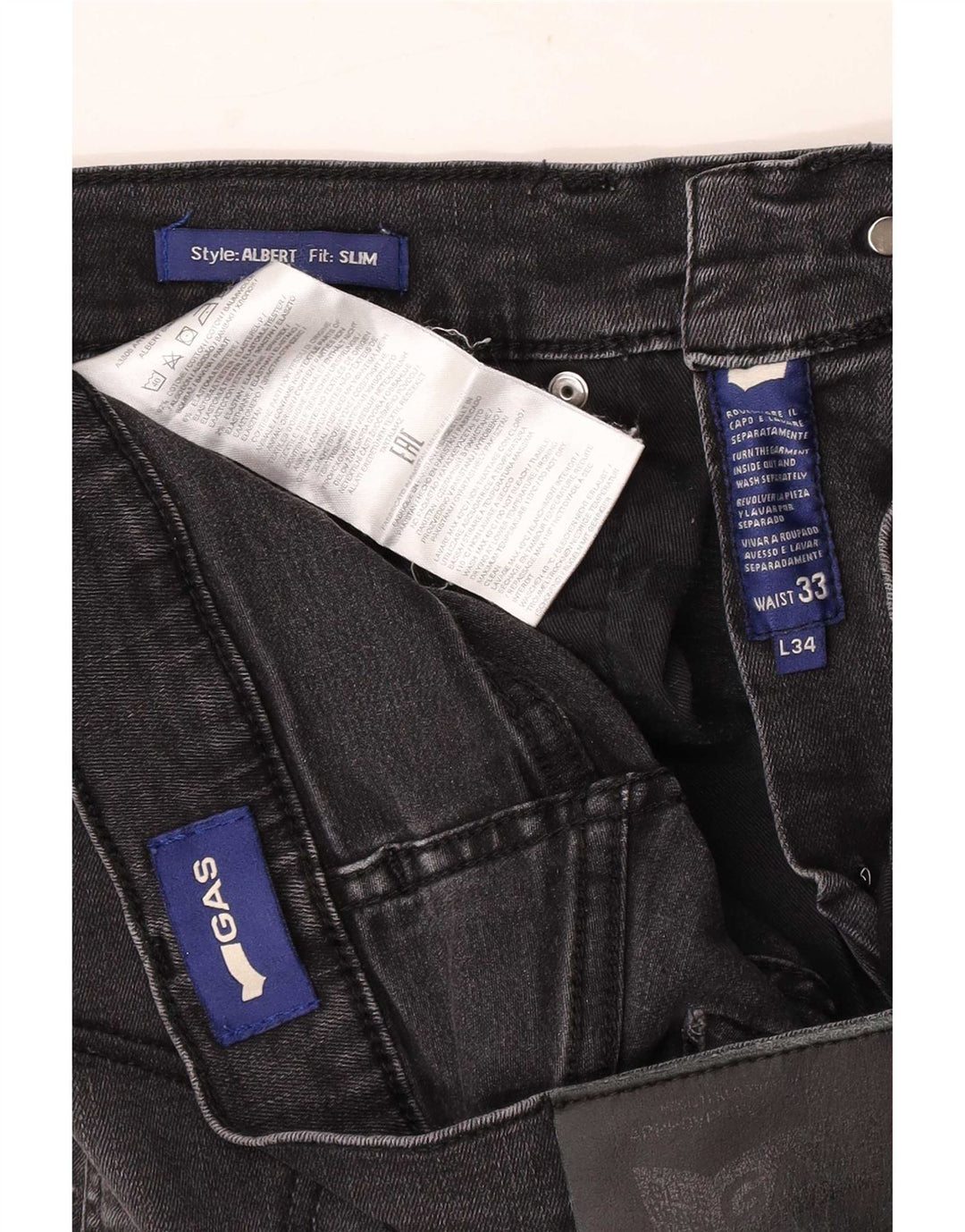 Gas Herre Distressed Slim Jeans W33 L34 Sort Bomuld