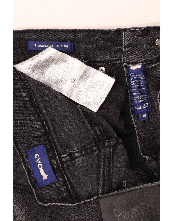 Gas Herre Distressed Slim Jeans W33 L34 Sort Bomuld