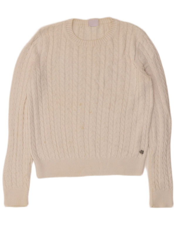 Sun68 Dame Boat Neck Jumper Sweater UK 12 Medium White Bomuld