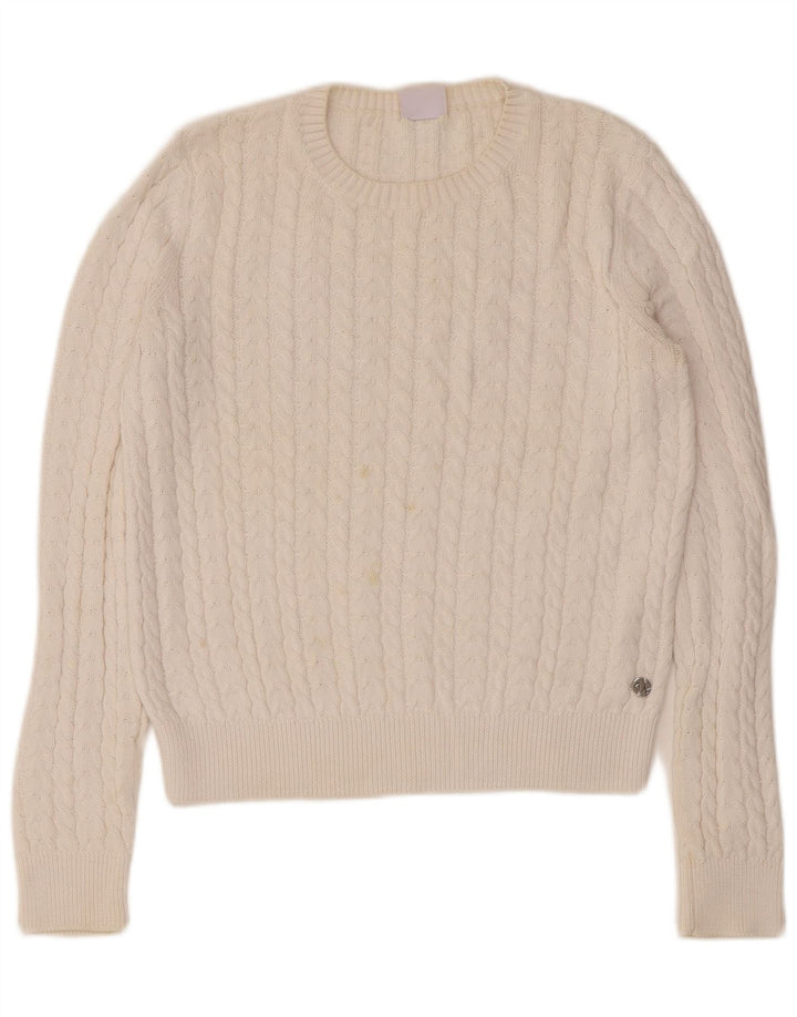 Sun68 Dame Boat Neck Jumper Sweater UK 12 Medium White Bomuld