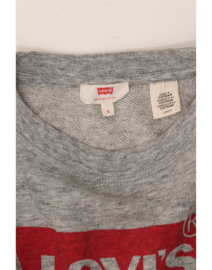 LEVI'S Womens Crop Graphic Sweatshirt Jumper UK 10 Small Grey Cotton Vintage Levi's and Second-Hand Levi's from Messina Hembry 