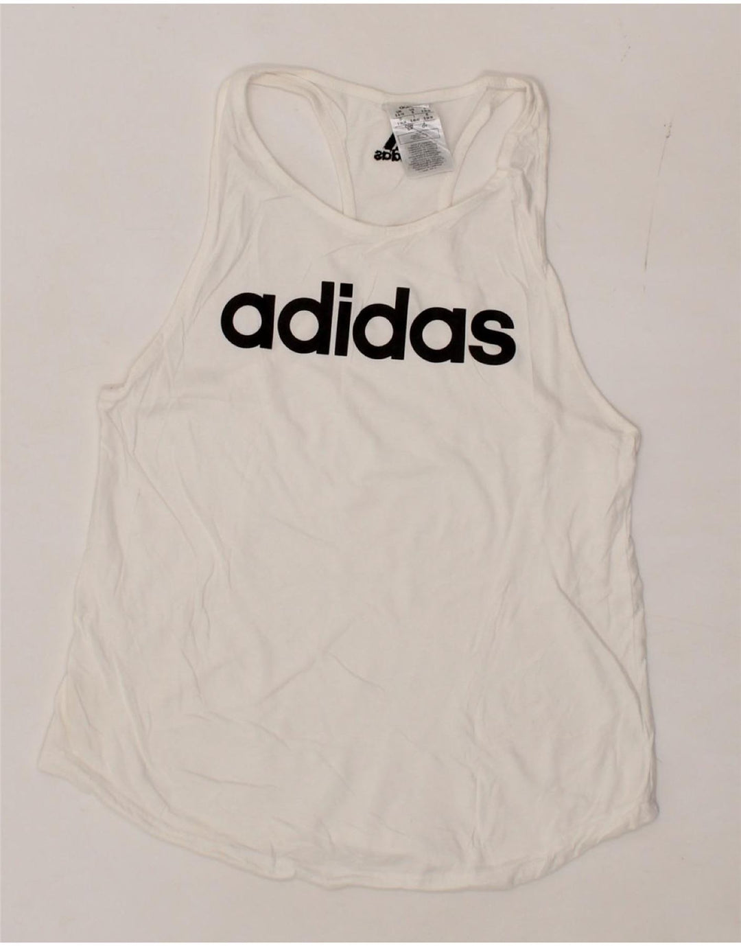 ADIDAS Womens Graphic Vest Top UK 8/10 Small White Cotton Vintage Adidas and Second-Hand Adidas from Messina Hembry 