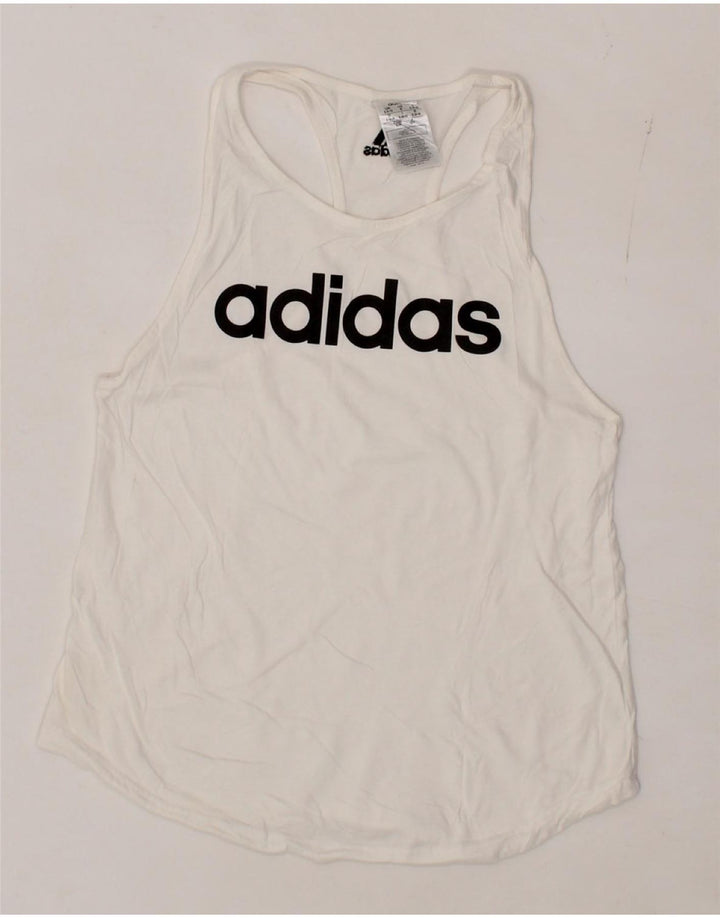 ADIDAS Womens Graphic Vest Top UK 8/10 Small White Cotton Vintage Adidas and Second-Hand Adidas from Messina Hembry 