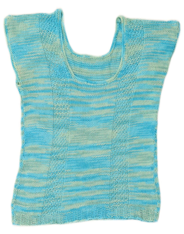 VINTAGE Womens Crop Crew Neck Vest Tank Top UK 8 Small Blue Flecked