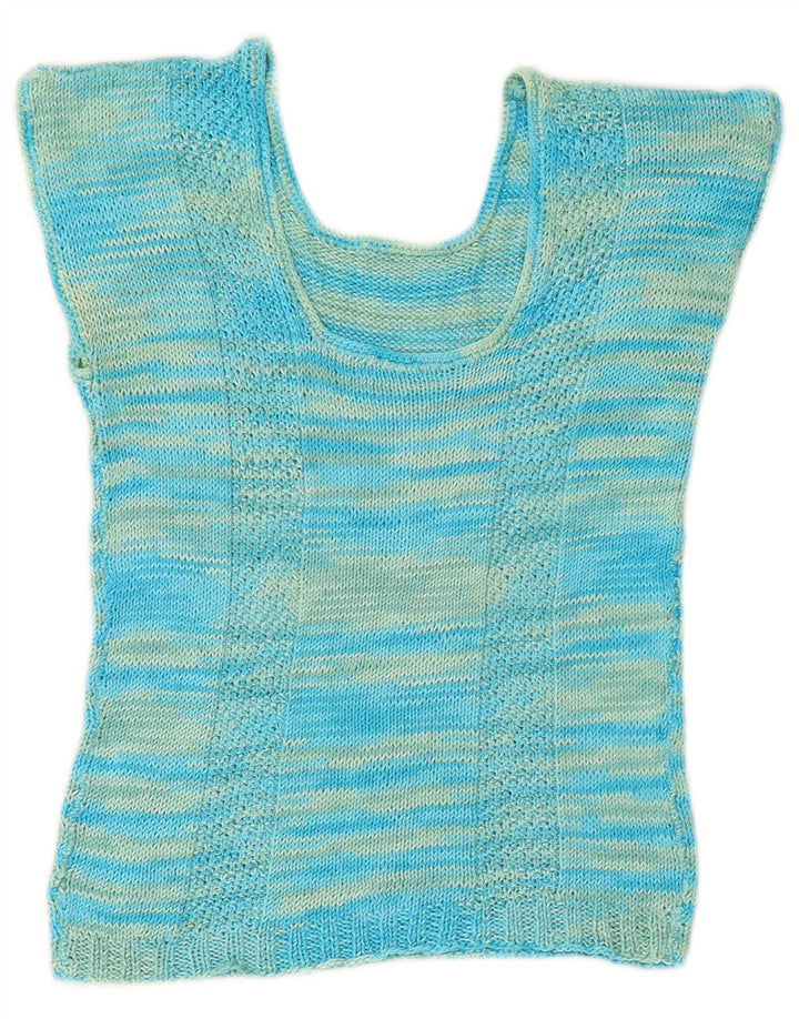 VINTAGE Womens Crop Crew Neck Vest Tank Top UK 8 Small Blue Flecked