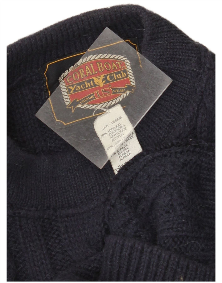 VINTAGE Dame sweater med rund hals DK 18 XL marineblå akryl