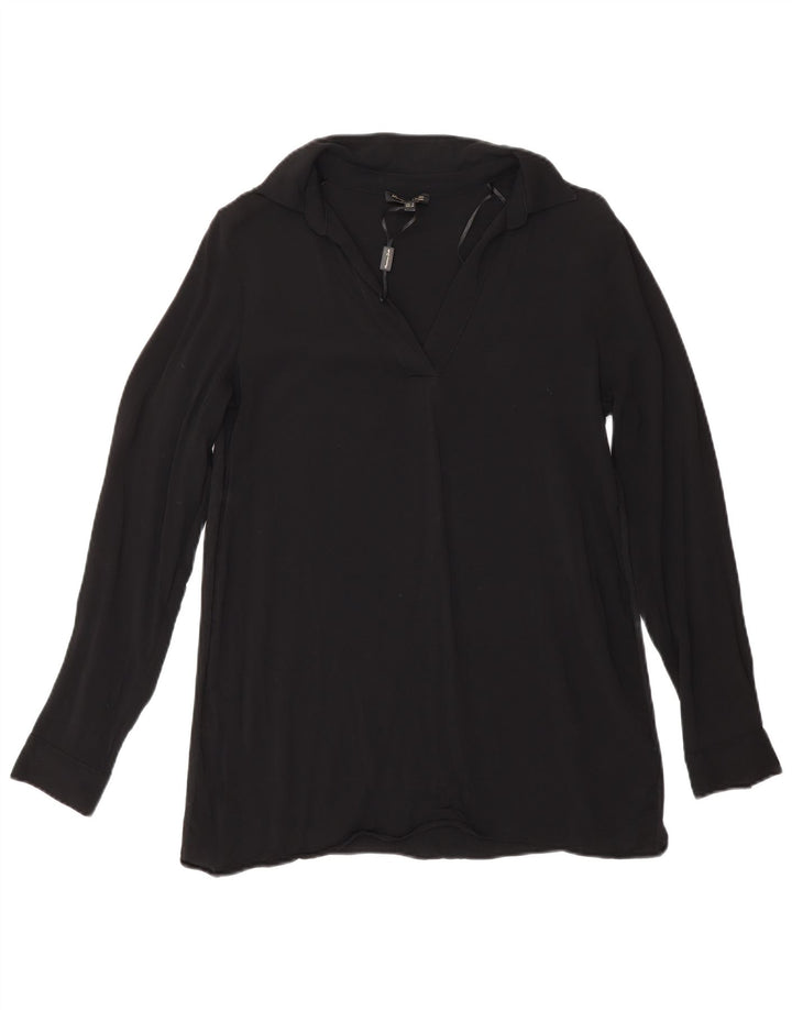 Massimo Dutti Dame Langærmet Bluse Top UK 10 Small Black Viscose
