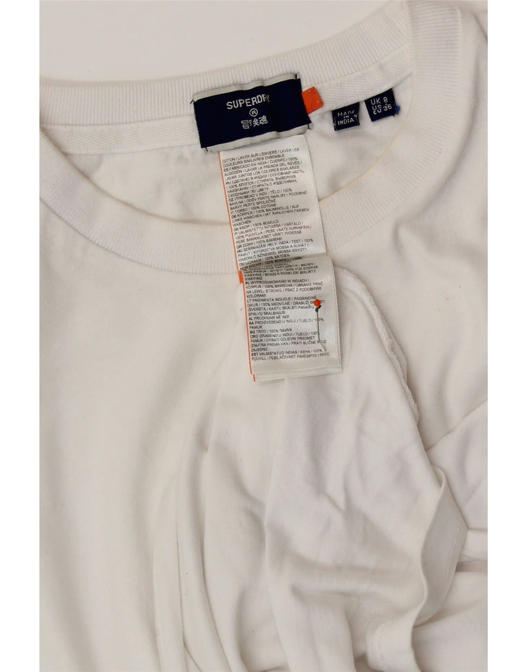 SUPERDRY T-shirt top til kvinder UK 8 Lille hvid bomuld