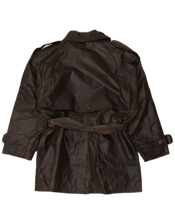 VINTAGE dobbeltradet læderfrakke til kvinder EU 38 medium brunt læder