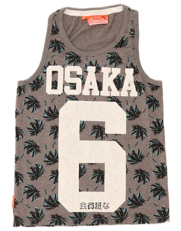 Superdry Herre Osaka Grafisk Vest Top Large Grey Floral Sports