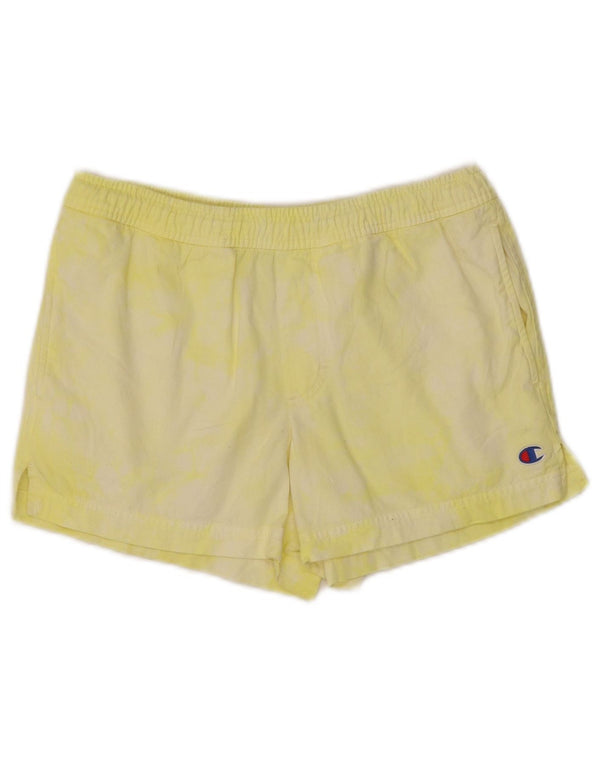 Champion Womens Sports Shorts UK 6 XS Yellow Tie Dye Bomuld