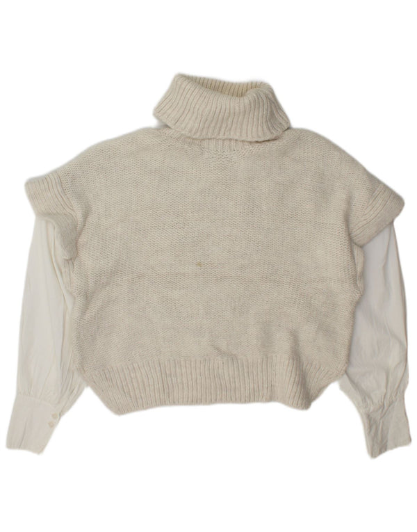 Topshop Dame Crop Roll Neck Jumper Sweater UK 14 Medium Beige Colourblock