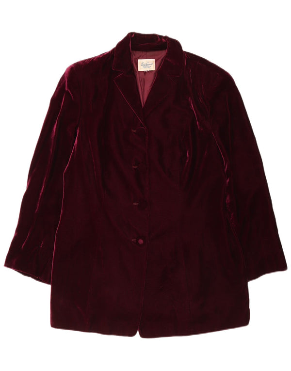 Luisa Spagnoli Dame Velvet 4 Button Blazer Jacket UK 14 Medium Burgundy