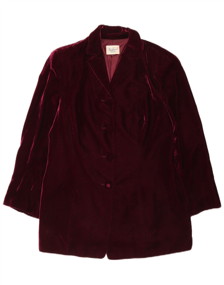Luisa Spagnoli Dame Velvet 4 Button Blazer Jacket UK 14 Medium Burgundy