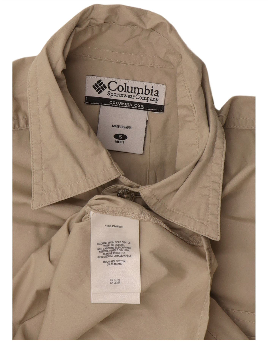Columbia kortærmet herreskjorte lille beige bomuld