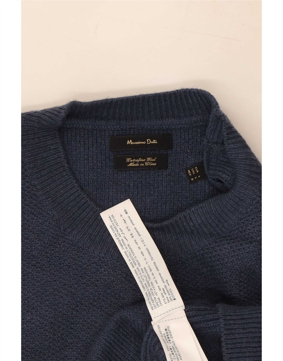 Massimo Dutti Herre Crew Neck Jumper Sweater Large Navy Blue Wool