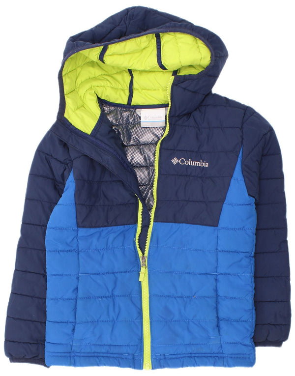 Columbia Boys Polstret jakke med hætte 6-7 år XS Navy Blue Colourblock