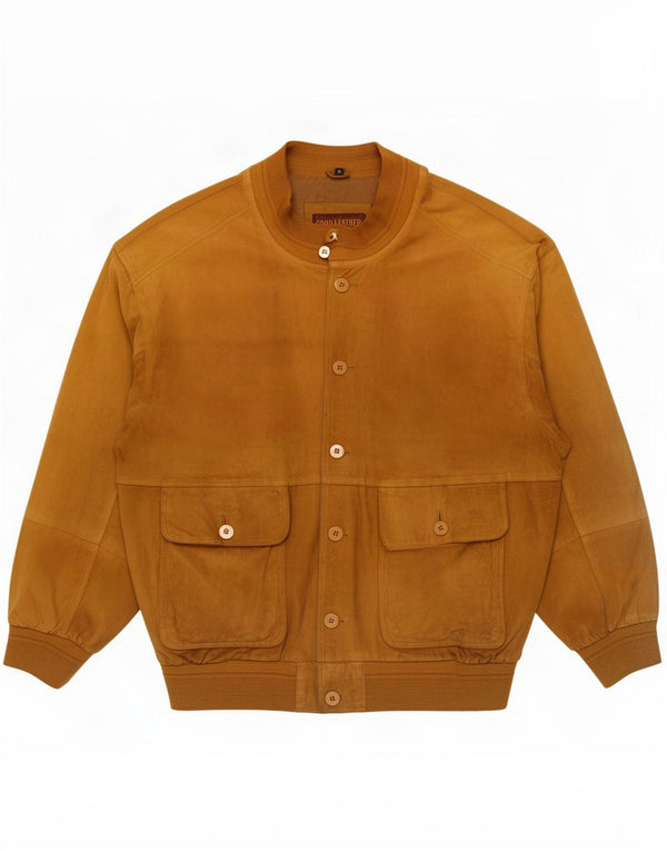 James Dillon Mens Suede Bomber Jacket UK 40 Large Beige Leather