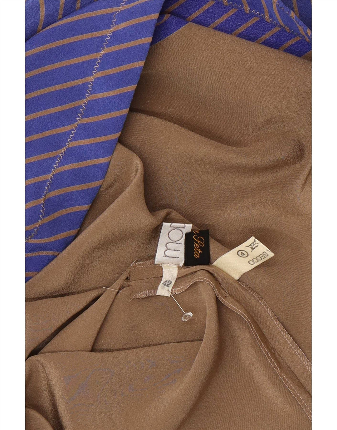 Vintage dameskjortekjole IT 42 Medium Brun Colourblock Silke