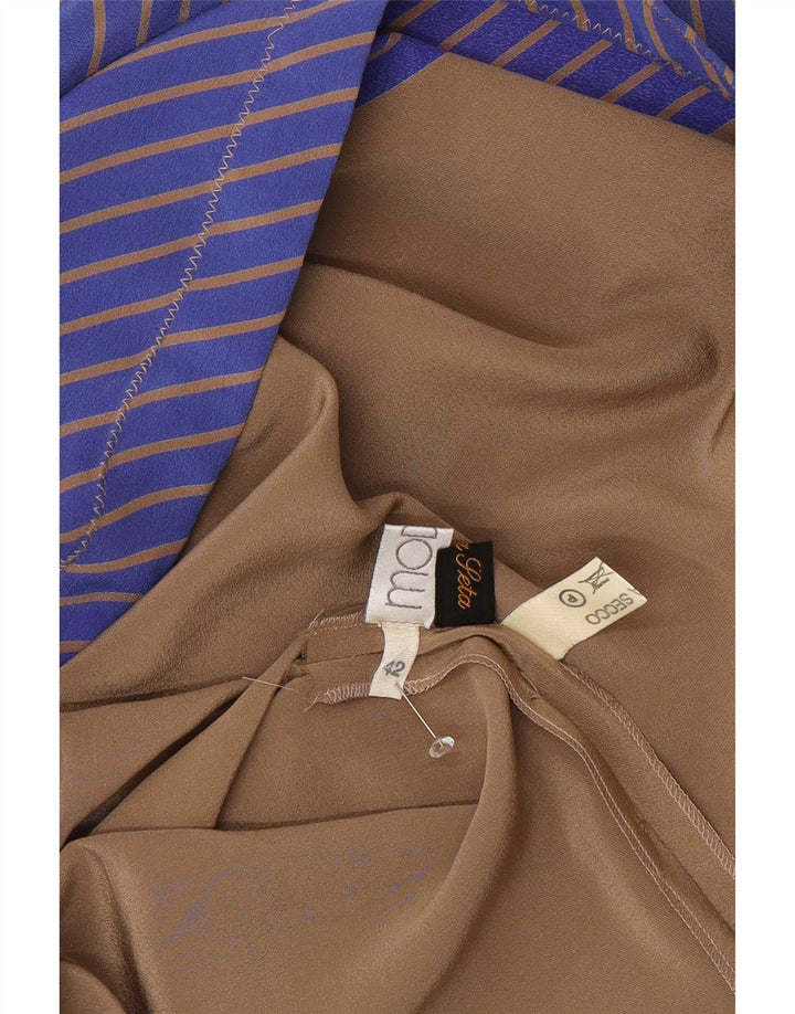 Vintage dameskjortekjole IT 42 Medium Brun Colourblock Silke
