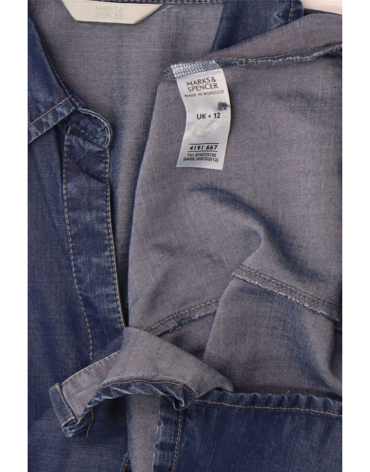 Marks & Spencer Dame 3/4-ærmet denimskjorte UK 12 Medium Blue Lyocell