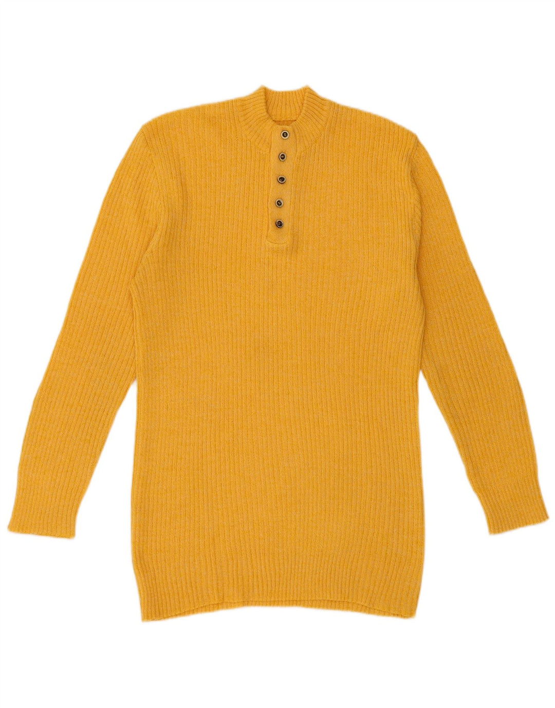 Vintage Herre Button Neck Jumper Sweater Lille Gul