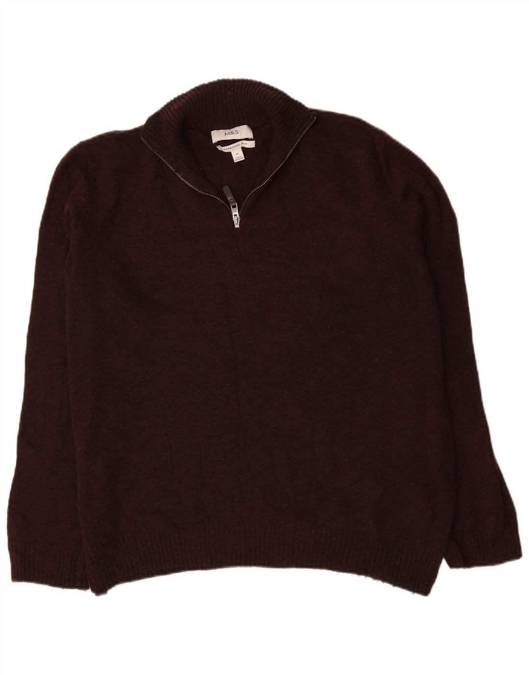 Marks & Spencer Herre Zip Neck Sweater XL Burgundy lammeuld