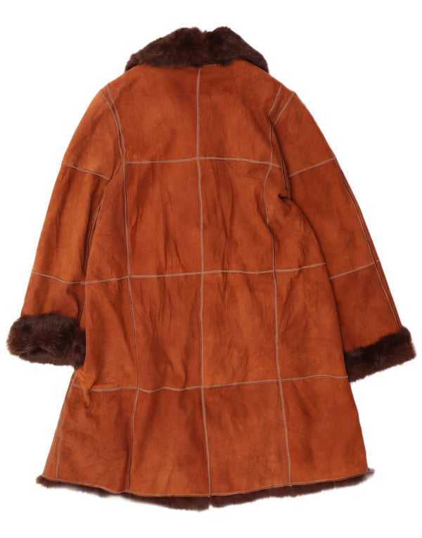 VINTAGE Shearling Coat til kvinder IT 44 Medium Brun Læder