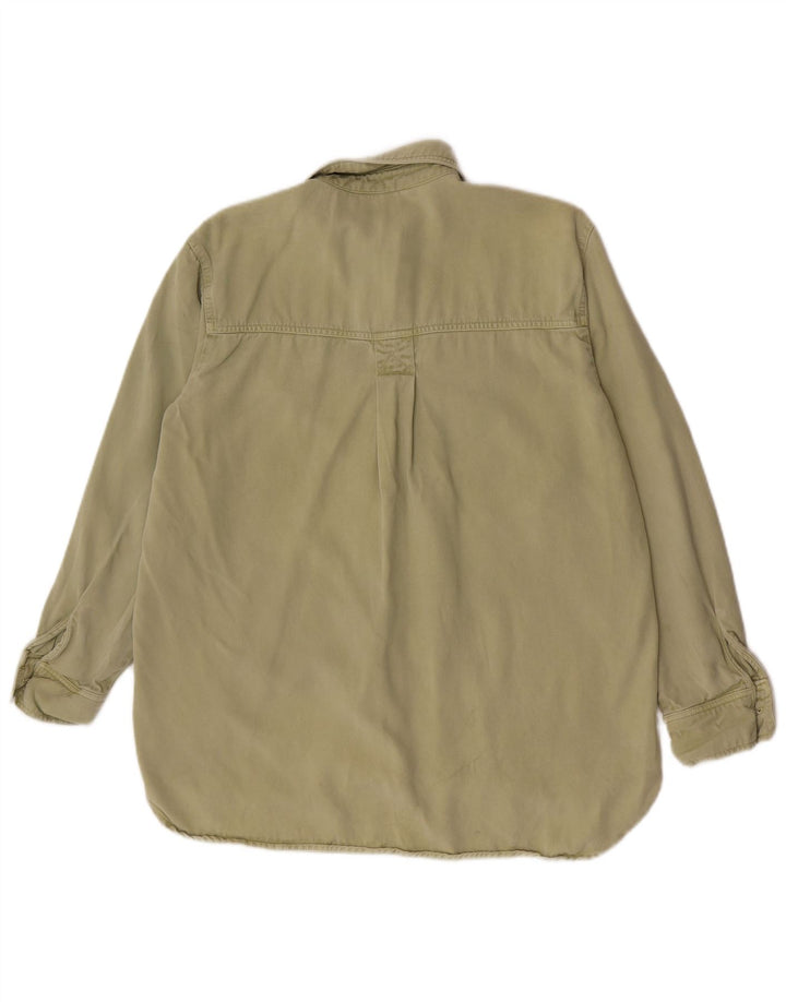 Zara Dame Oversized Denim Shirt UK 10 Small Khaki Lyocell