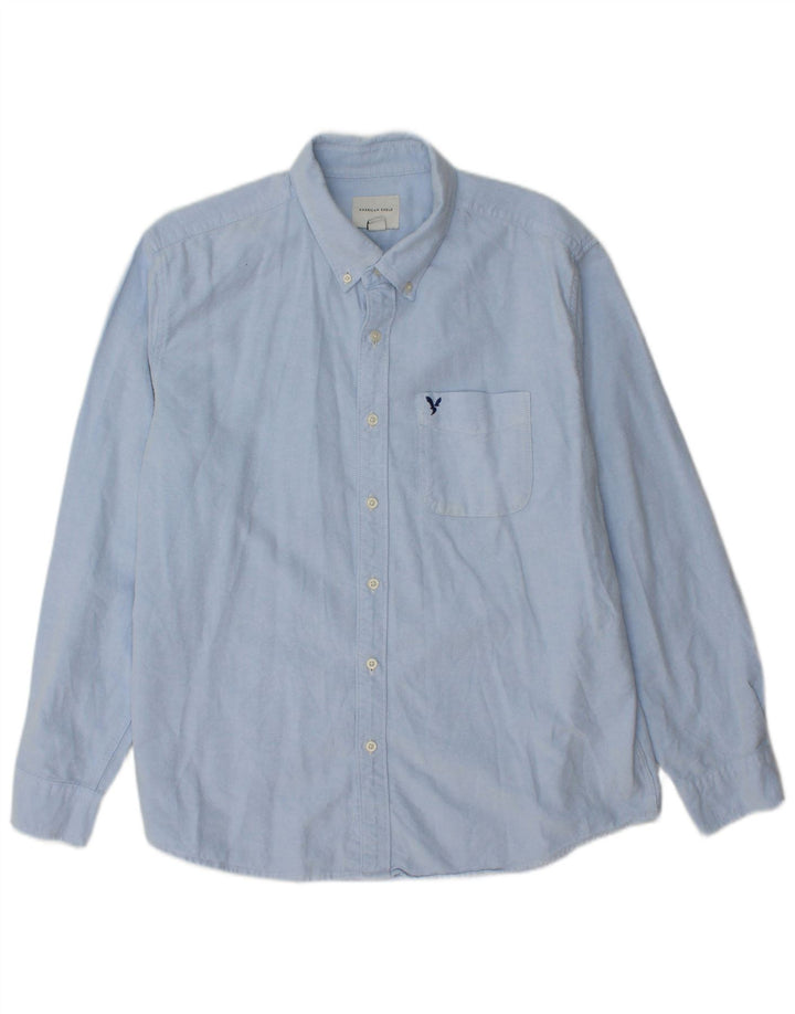 AMERICAN EAGLE Herre Classic Fit skjorte Stor blå bomuld