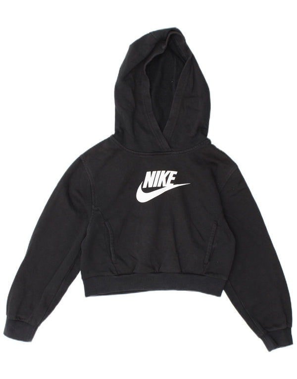 Nike Girls Graphic Crop Hoodie Jumper 10-11 år Medium Sort