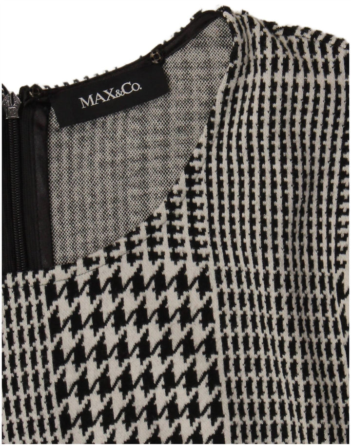 Max & Co. Kvinder 3/4-ærmet A-line kjole UK 12 Medium Sort Houndstooth