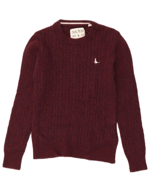 Jack Wills Dame Crew Neck Jumper Sweater UK 8 Small Burgundy Merino Wool