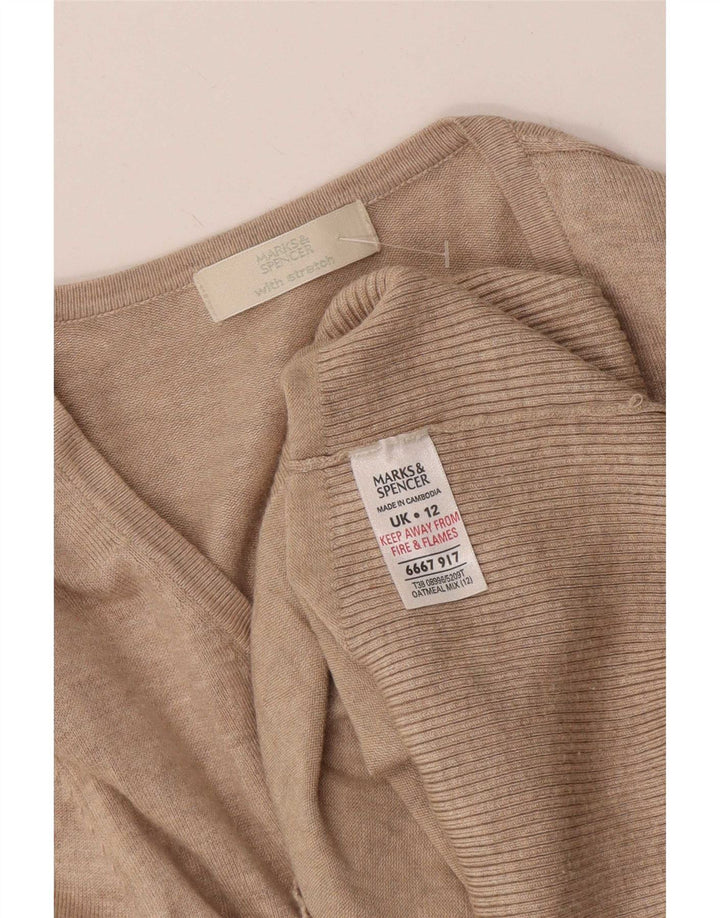 Marks & Spencer dame cardigan sweater med 3/4 ærmer UK 12 Medium Beige