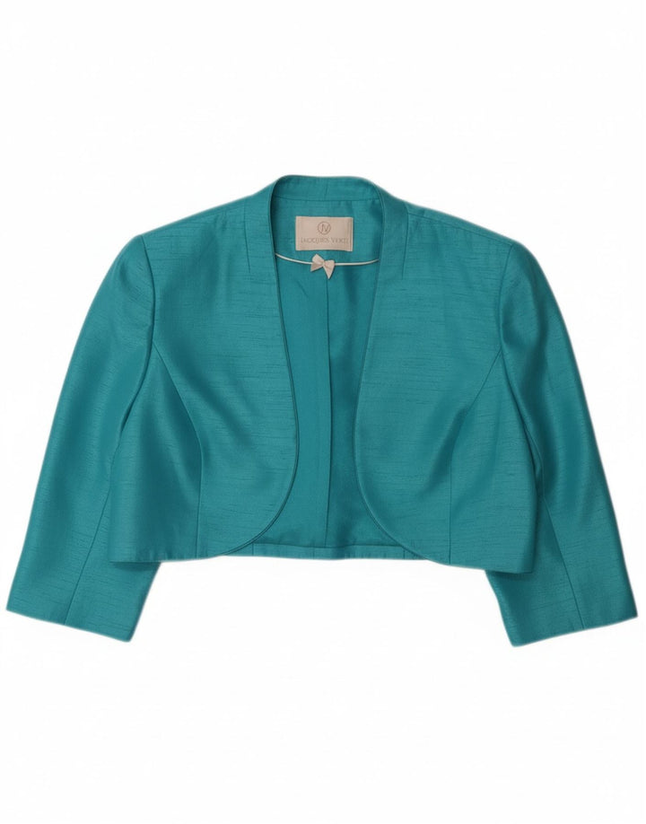 JACQUES VERT Dame 3/4-ærmet Bolero-jakke UK 16 Stor turkis