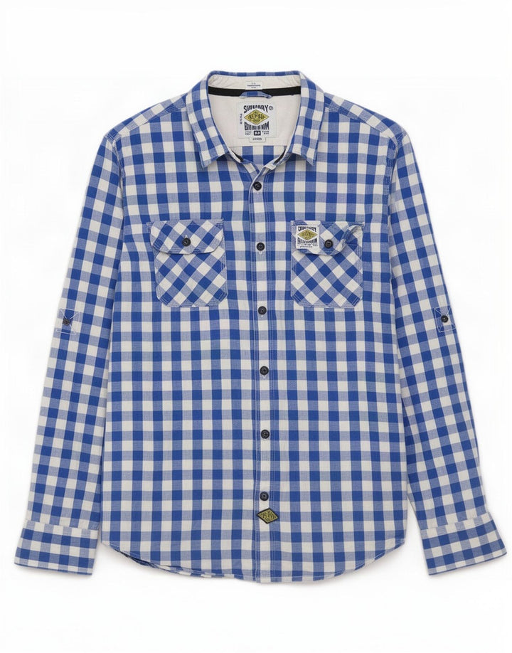Superdry herreskjorte stor blå Gingham bomuld