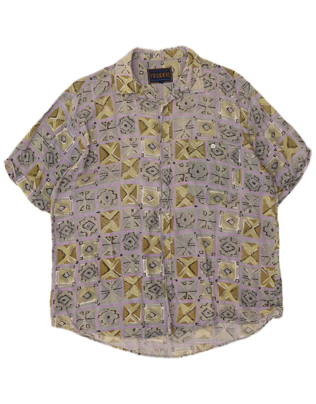 VINTAGE kortærmet herreskjorte XL Multifarvet geometrisk viskose