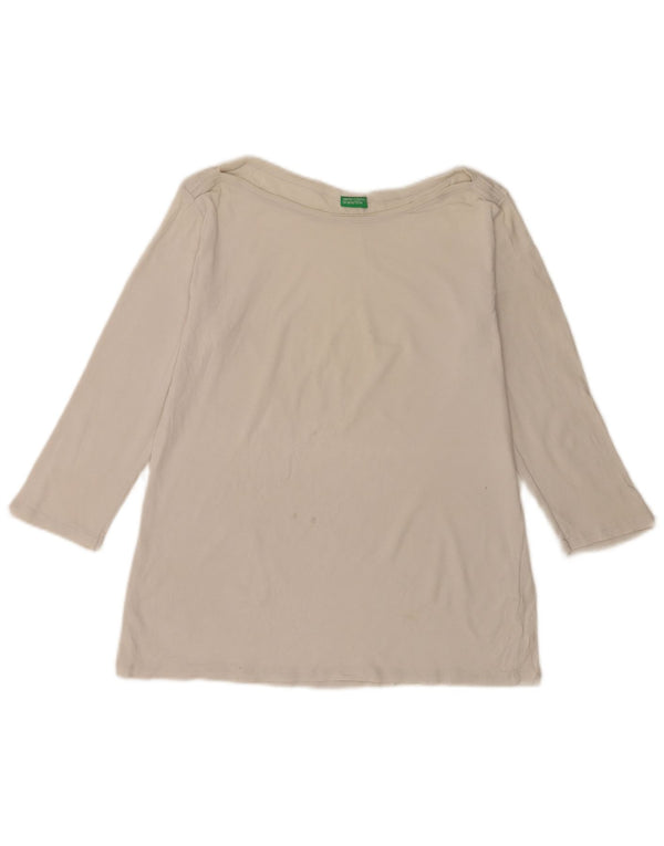 Benetton Dame Top 3/4 ærmer UK 16 Stor Hvid Bomuld