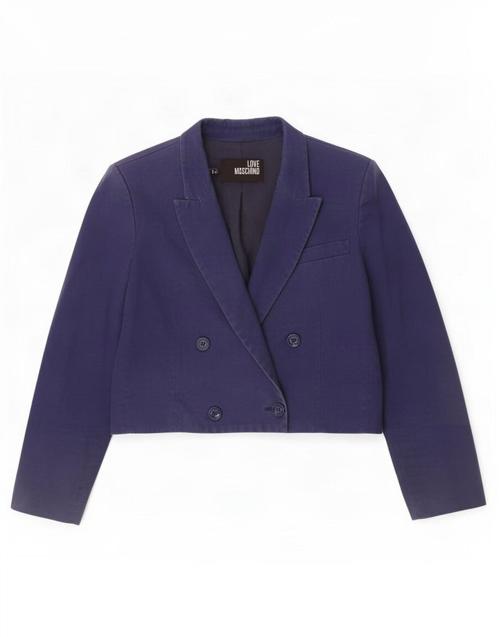 Moschino Dame Dobbeltradet Bolero Jacket IT 44 Medium Blue Bomuld