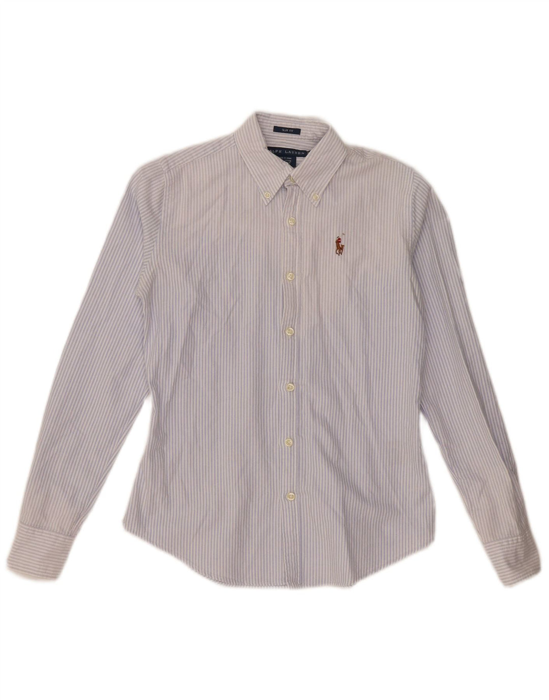 RALPH LAUREN Dame Slim Fit Skjorte US 0 XS Blå Stribet Bomuld