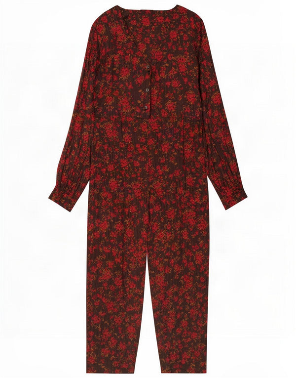 Minimum Dame Oversized Jumpsuit EU 36 Small Brown Floral Viscose