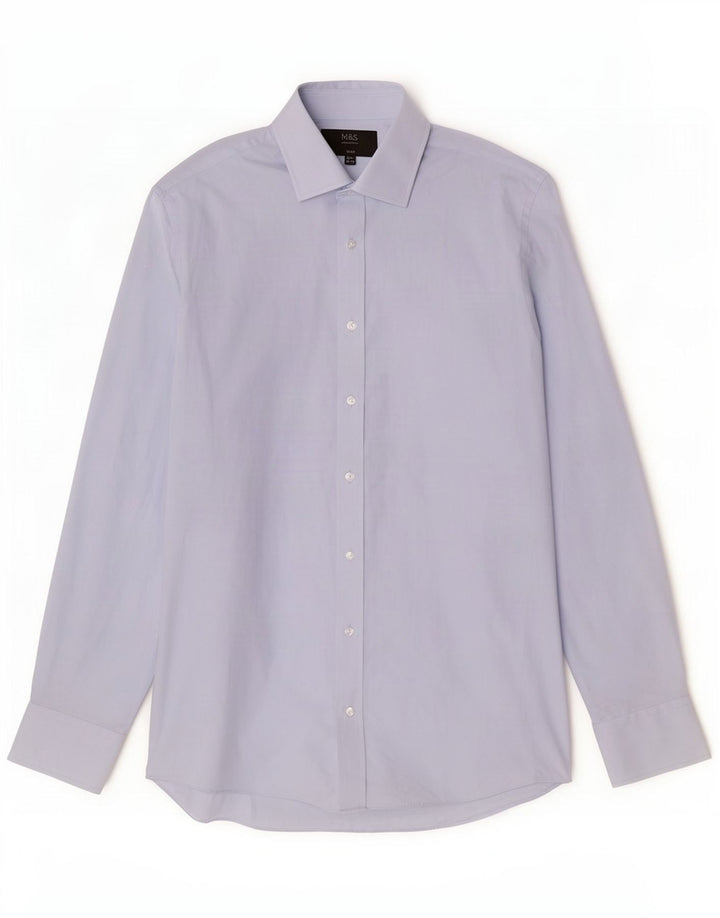 Marks & Spencer Herre Slim Shirt UK 39/40 15 1/2 Medium Blue Polyester