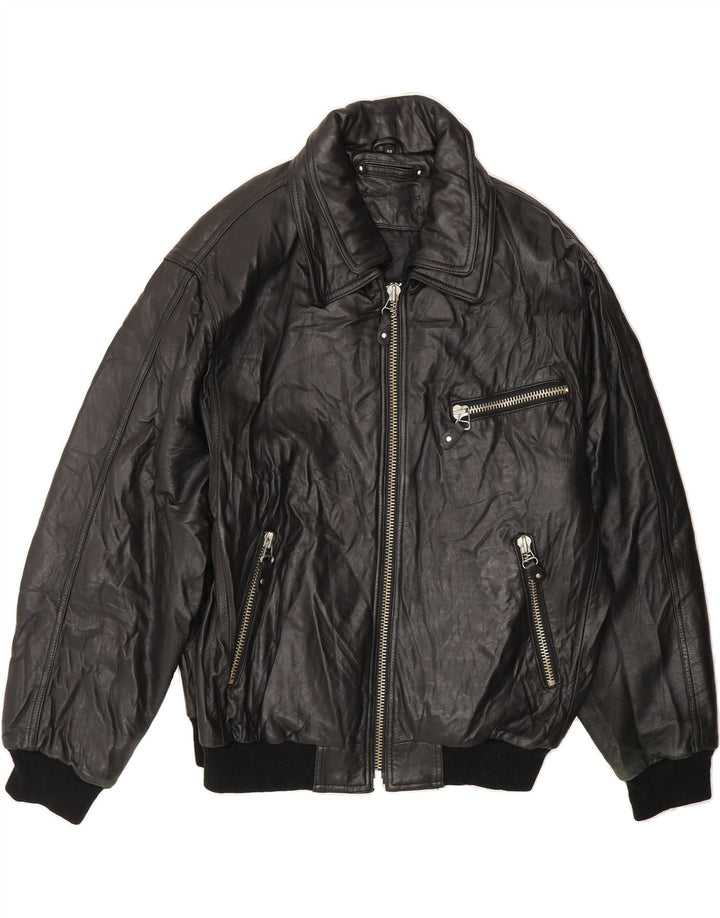 VINTAGE Mens Leather Jacket IT 48 Medium Black Leather Vintage Vintage and Second-Hand Vintage from Messina Hembry 