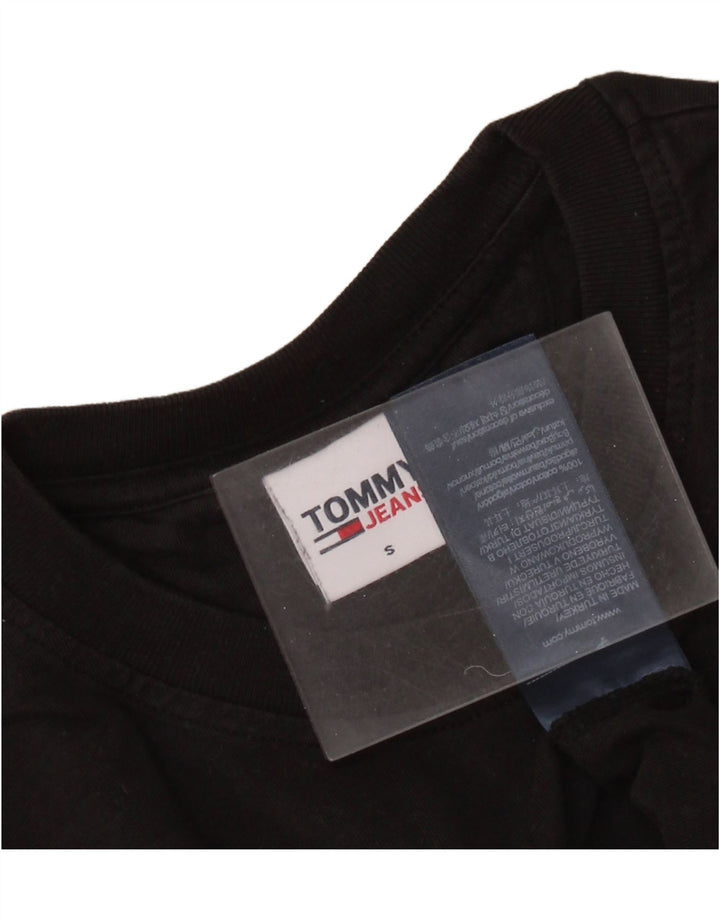 TOMMY HILFIGER Dame Crop Grafisk T-Shirt Top UK 10 Small Black Bomuld
