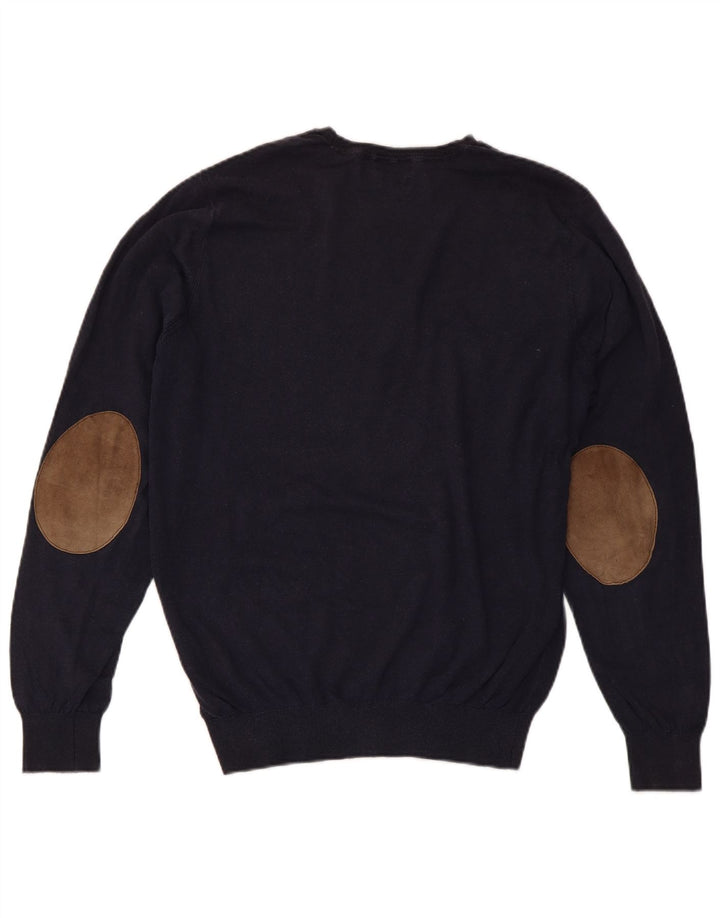 MASSIMO DUTTI Herre sweater med rund hals, medium marineblå bomuld